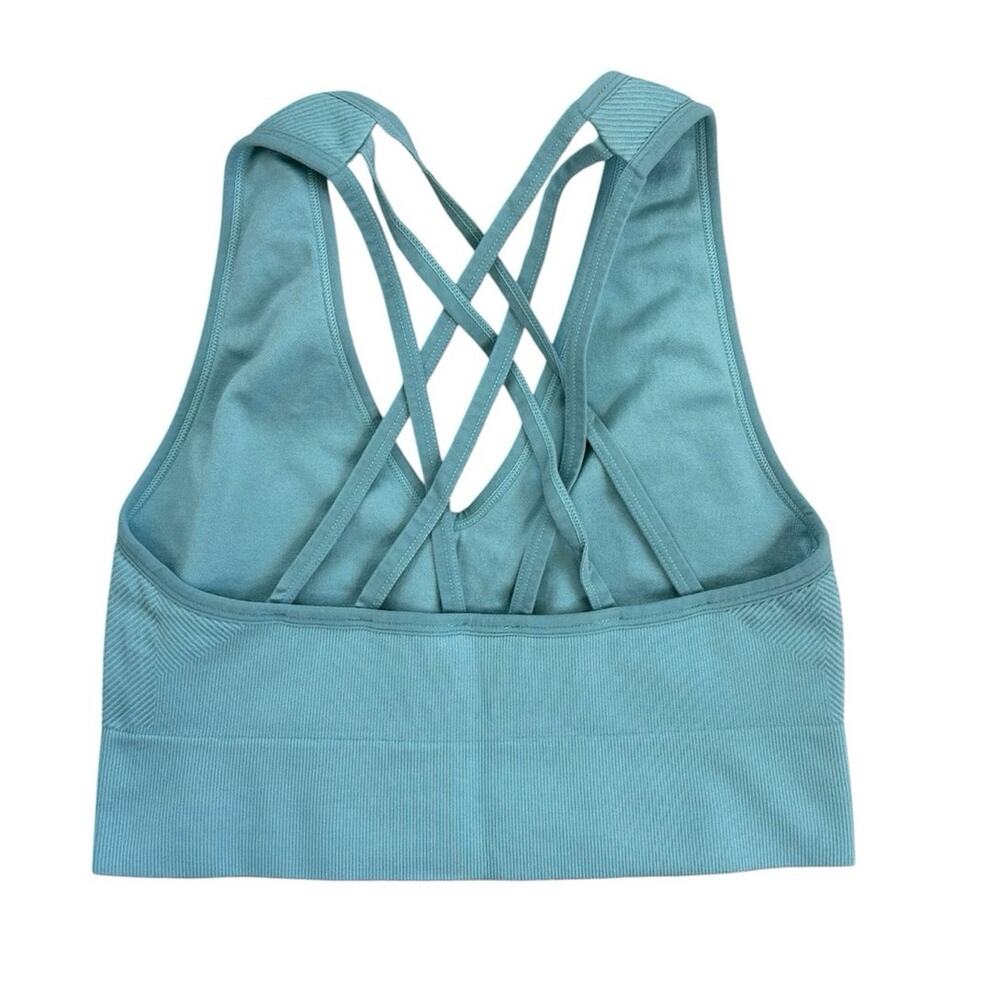 New Balance Women's Size Large Blue Racerback Nylon Logo Sports Bra Cropped Top - Picture 2 of 4